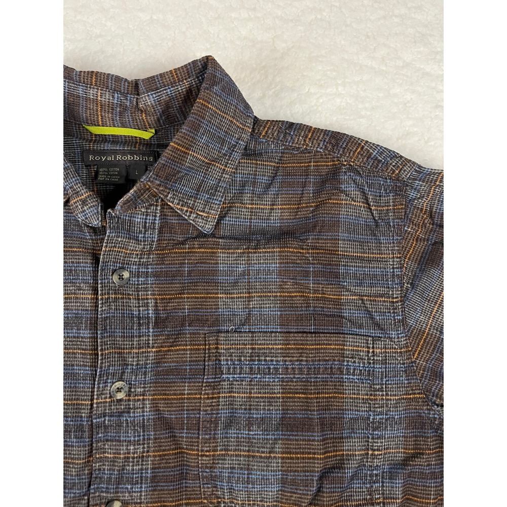 Royal Robbins Plaid Long Sleeve‎ Button Up Shirt Men's Size L Brown Blue Casual